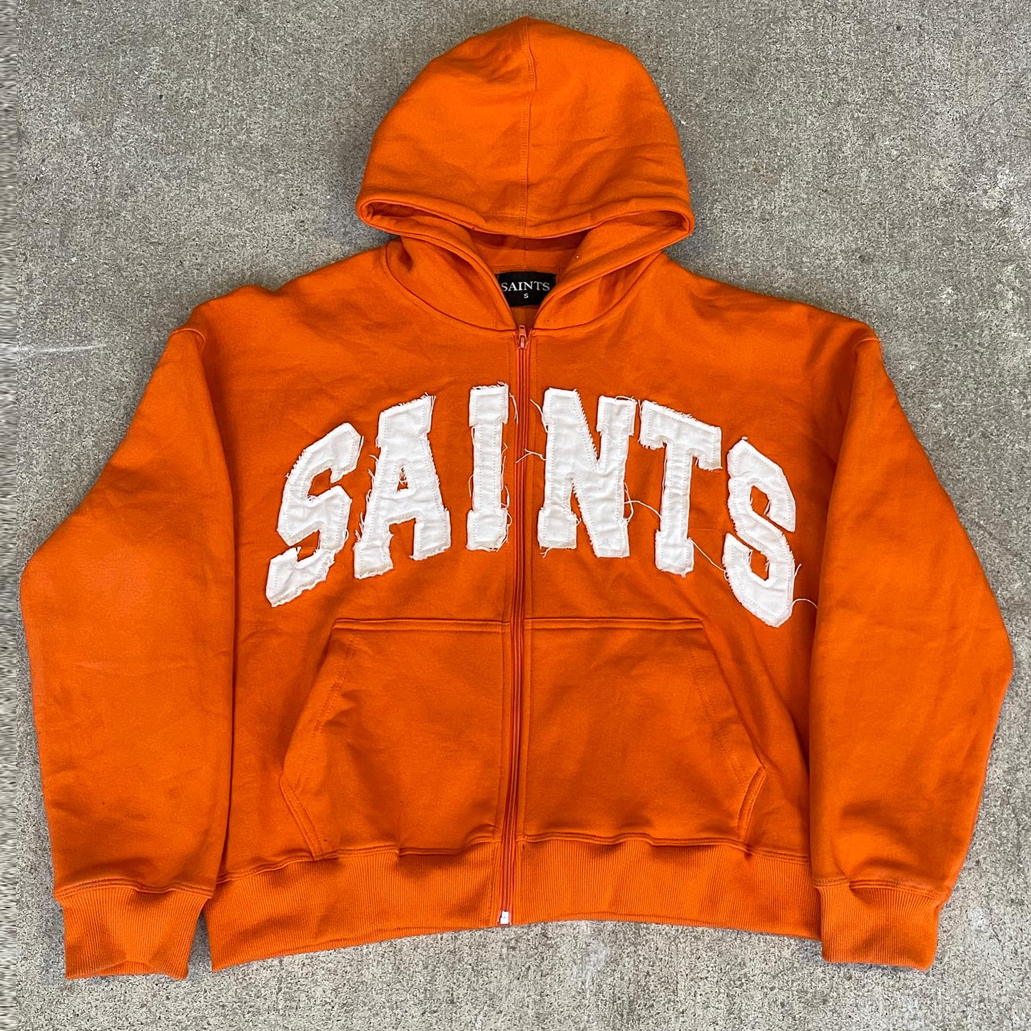 saints patch zip-up hoodie