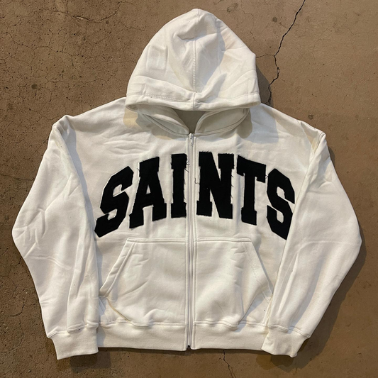 saints patch zip-up hoodie