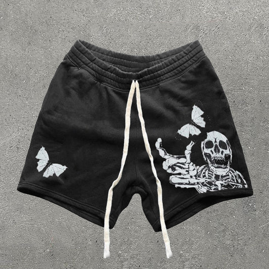 Casual Skull Butterfly Print Shorts