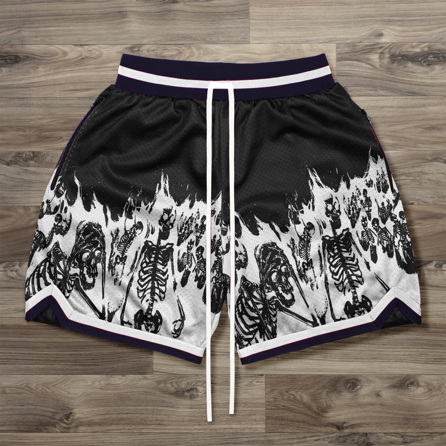 Skull Trendy Mesh Zip Pocket Shorts