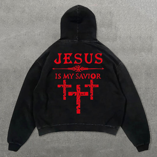 Jesus Is My Savior Print Long Sleeve Hoodies