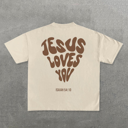 Jesus Loves You Print Short Sleeve T-Shirt