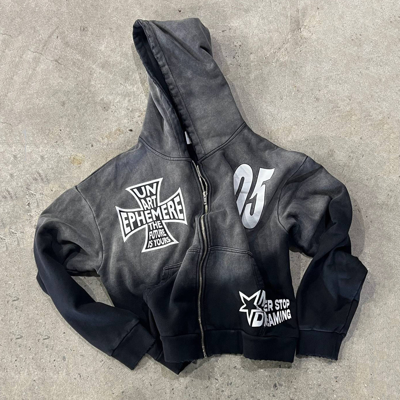 Gradient Vintage Wash Zip-Up Hoodie