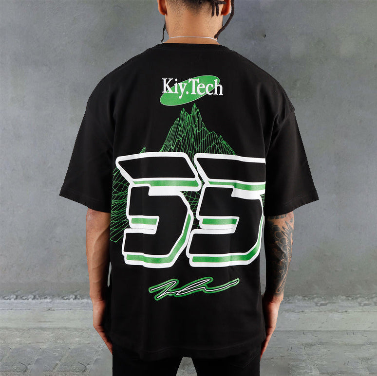 NO.55 racing driver print casual street T-shirt