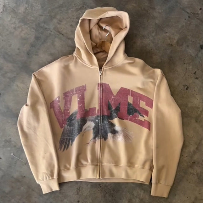 Letters Animals Print Long Sleeve Zipper Hoodies