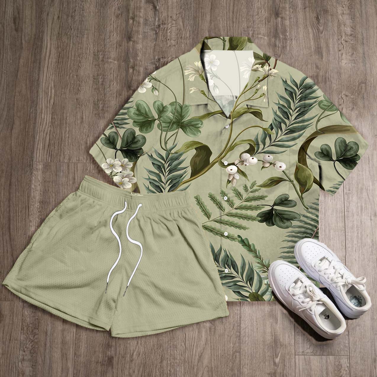 Forest Print Shirt Shorts Two-Piece Set