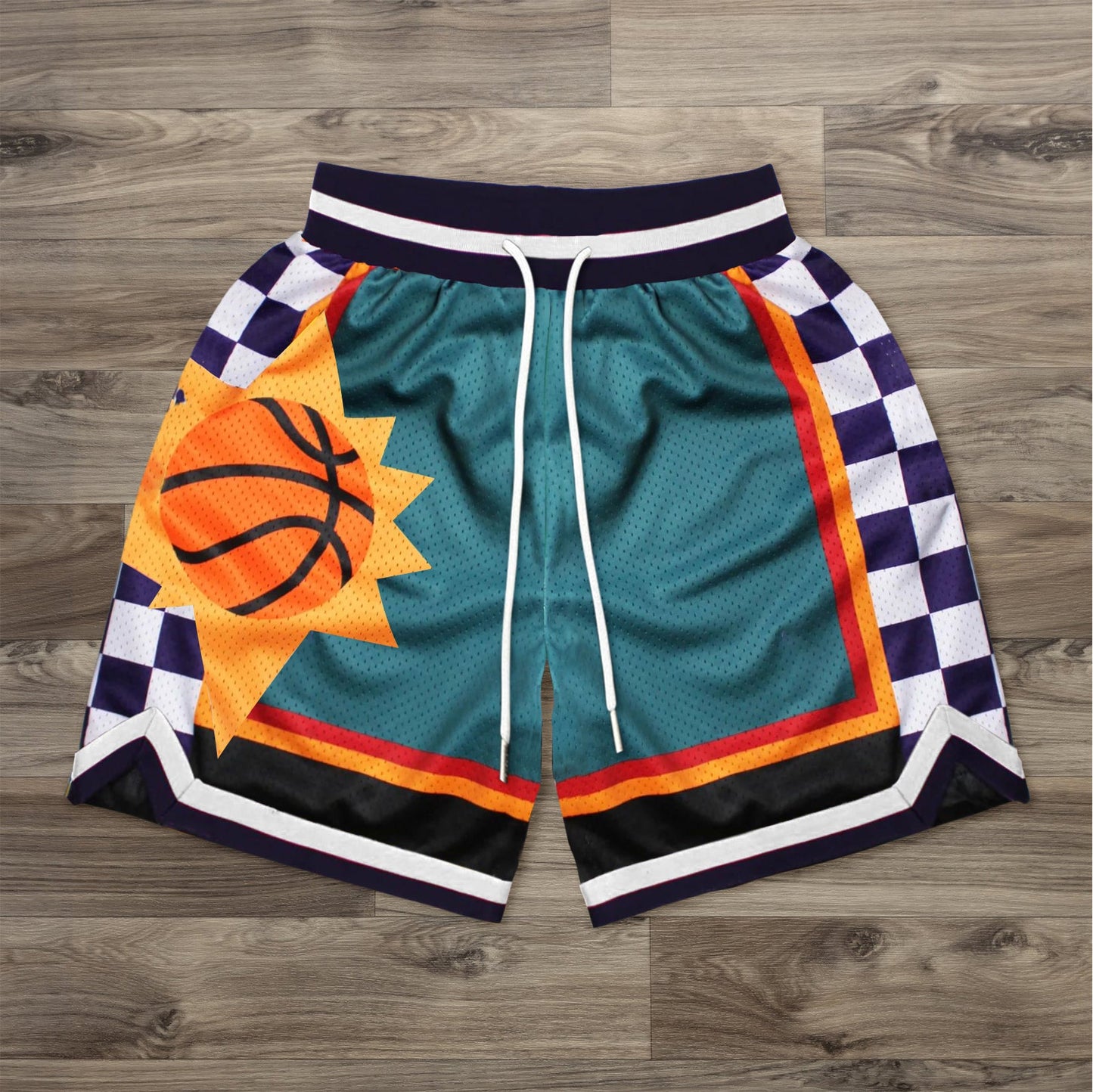 Contrasting color trendy street mesh basketball shorts