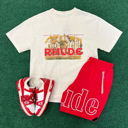 Casual Rhude Print T-Shirt Shorts Two-Piece Set