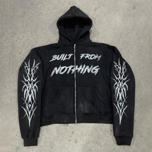 Built From Nothing Print Long Sleeve Zipper Hoodies