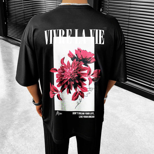 Statement floral print street style crew neck T-shirt