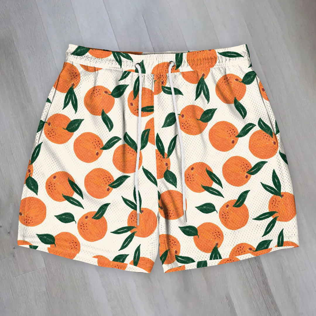 Trendy Personalized Print Orange Casual Shorts