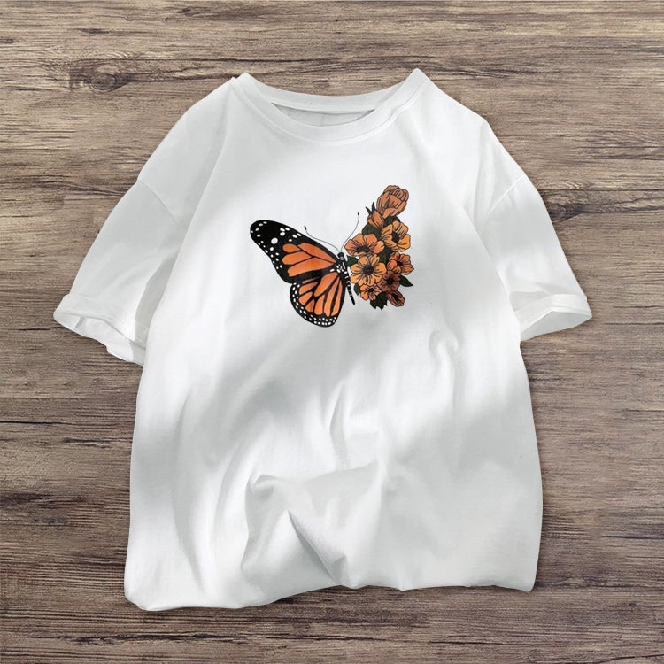 Retro butterfly stitching retro short-sleeved T-shirt