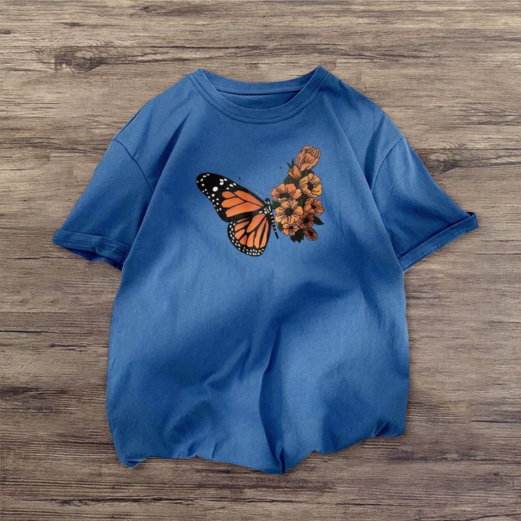 Retro butterfly stitching retro short-sleeved T-shirt