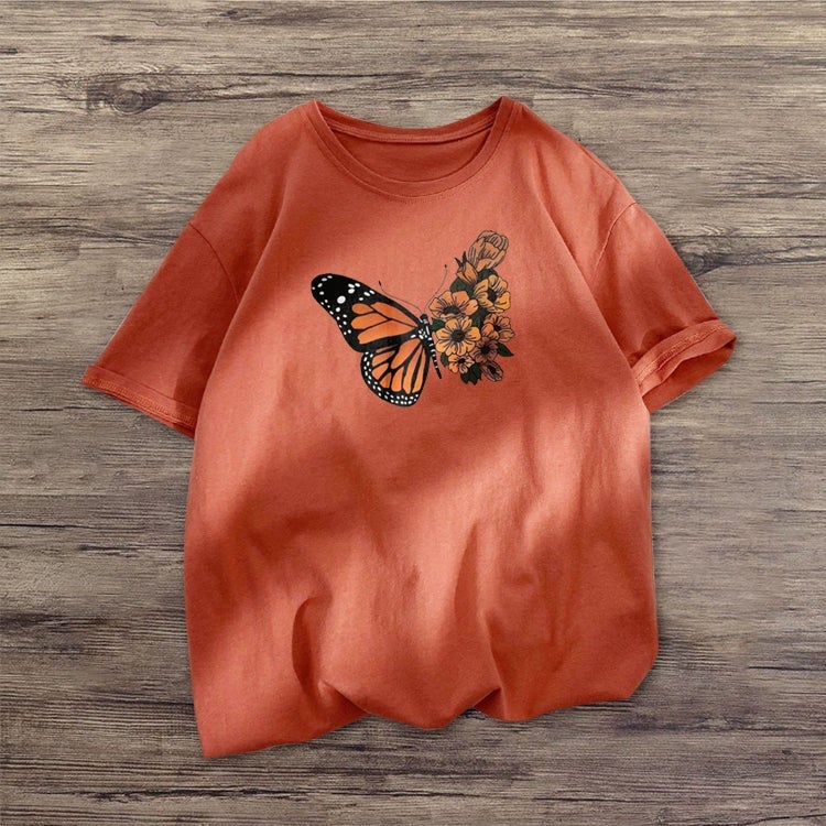 Retro butterfly stitching retro short-sleeved T-shirt