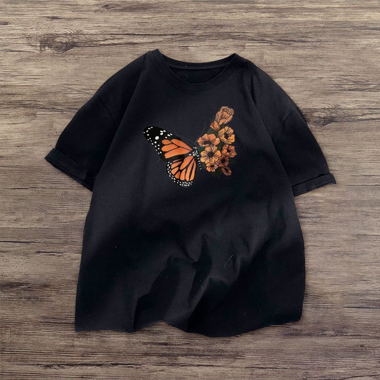 Retro butterfly stitching retro short-sleeved T-shirt