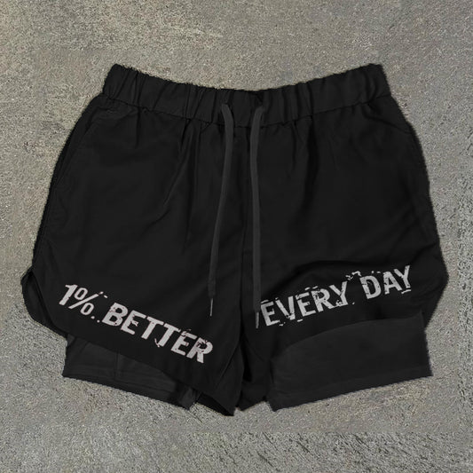 1% Better Every Day Print Double Layer Quick Dry Shorts