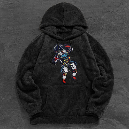 Retro Casual Astronaut Print Plush Hoodies