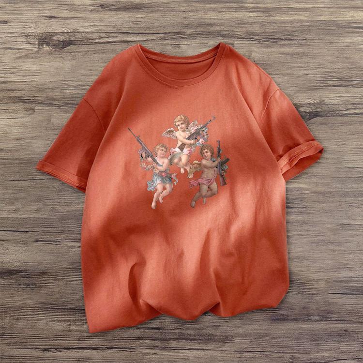 Angel print casual short-sleeved T-shirt