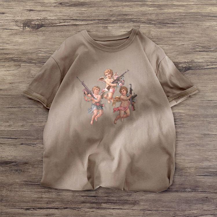 Angel print casual short-sleeved T-shirt