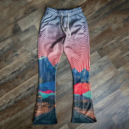 Hill Sunset Art Print Flared Trousers