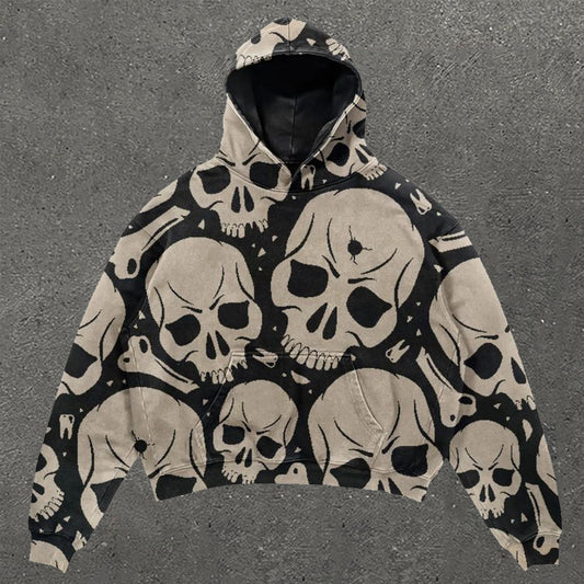 Skull Print Long Sleeve Hoodie