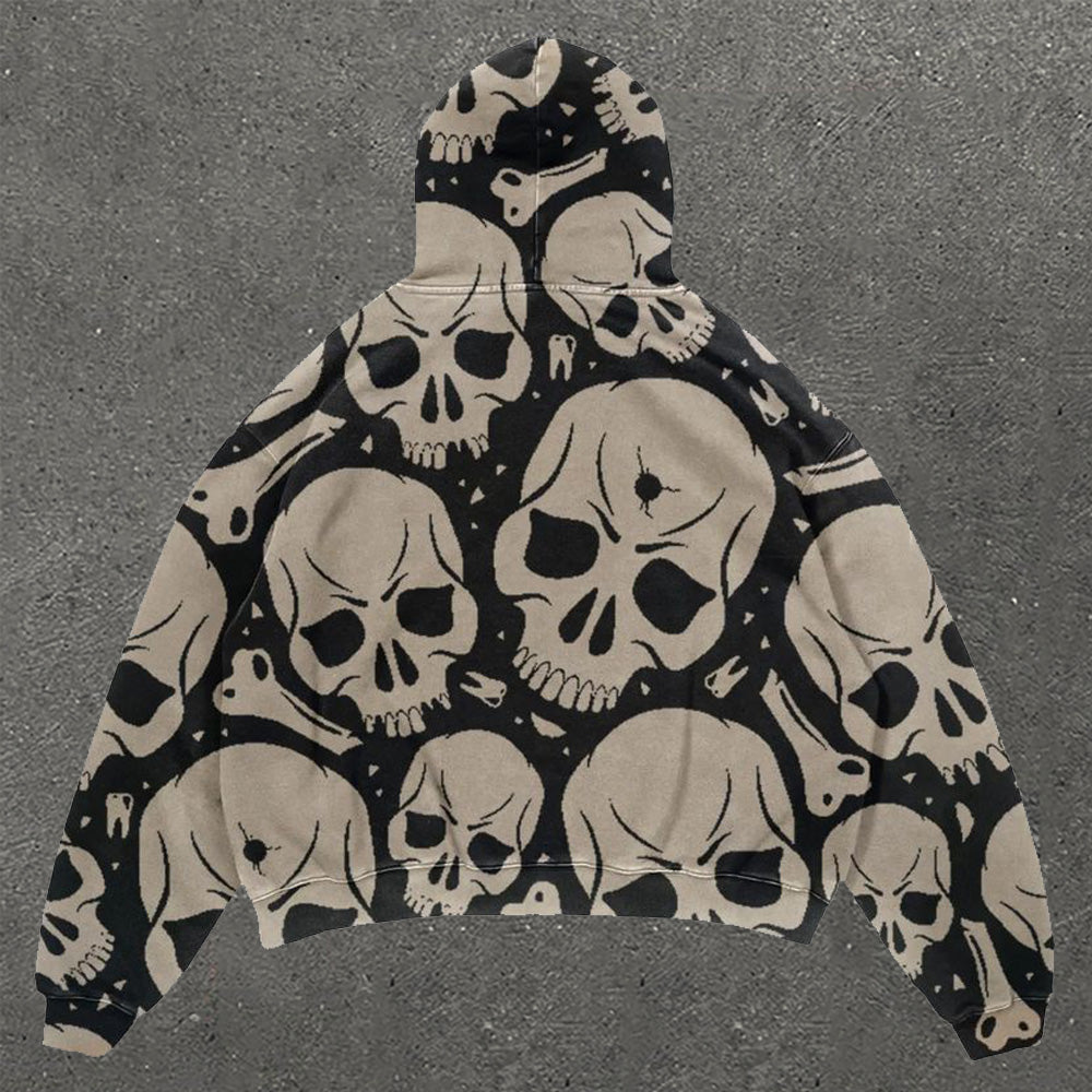 Skull Print Long Sleeve Hoodie