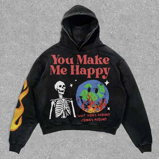 Personalized Street Style Retro Skull Print Long Sleeve Hoodie