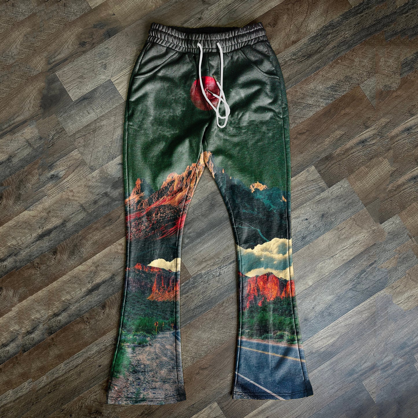 Art Hill Sunset Print Flared Trousers