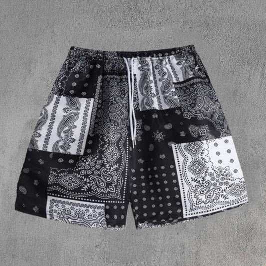 Cashew Flower Print Drawstring Shorts