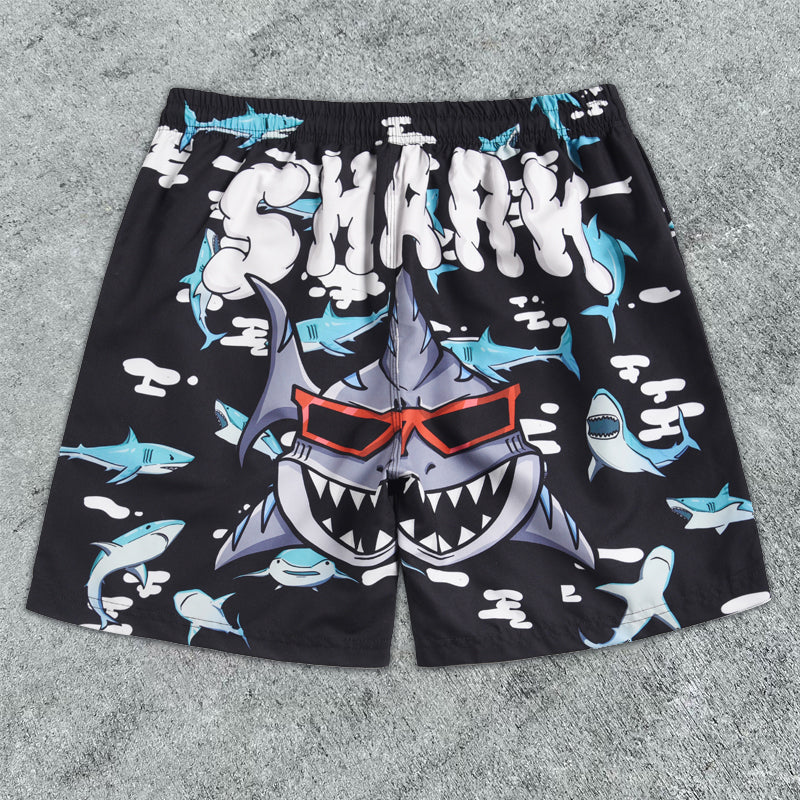 Shark print outdoor casual beach shorts