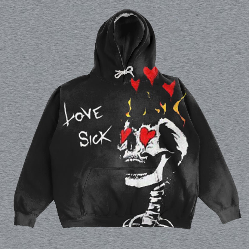 Skull Print Long Sleeve Hoodie