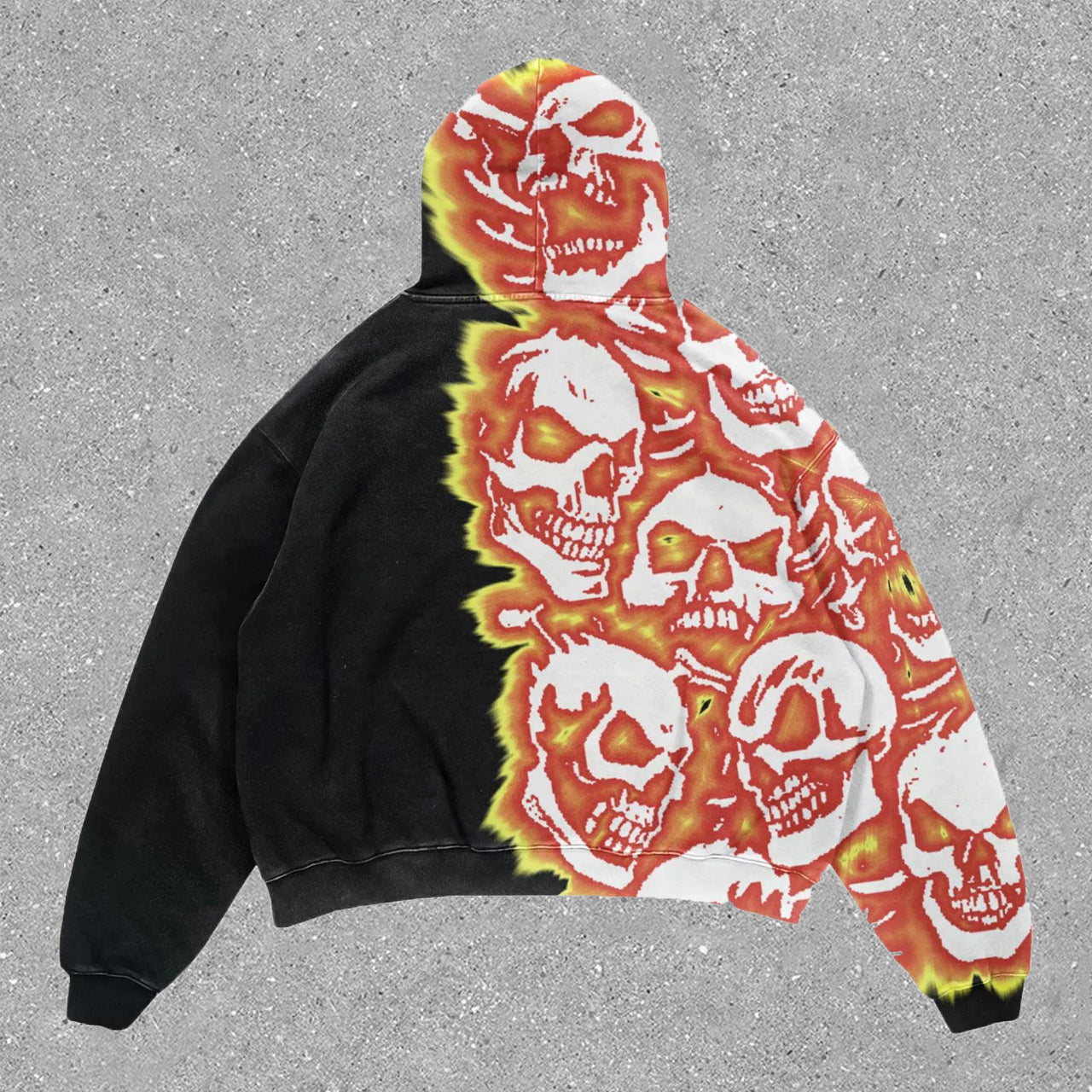 flame skull print vintage hoodie