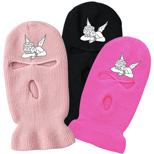 Embroidered angel three-hole winter ski warm knitted hat