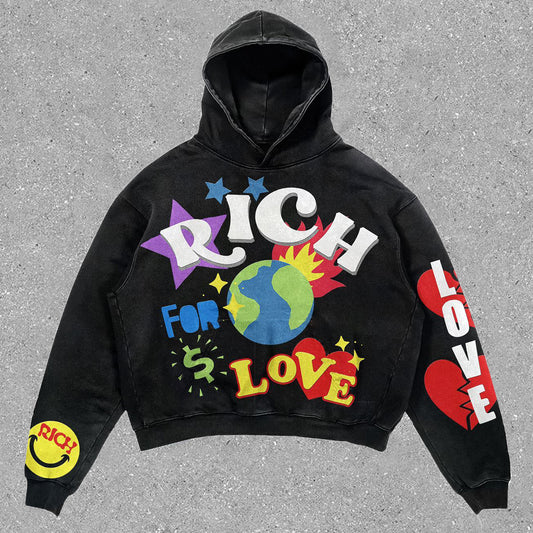 Rich With Love Print Long Sleeve Hoodie