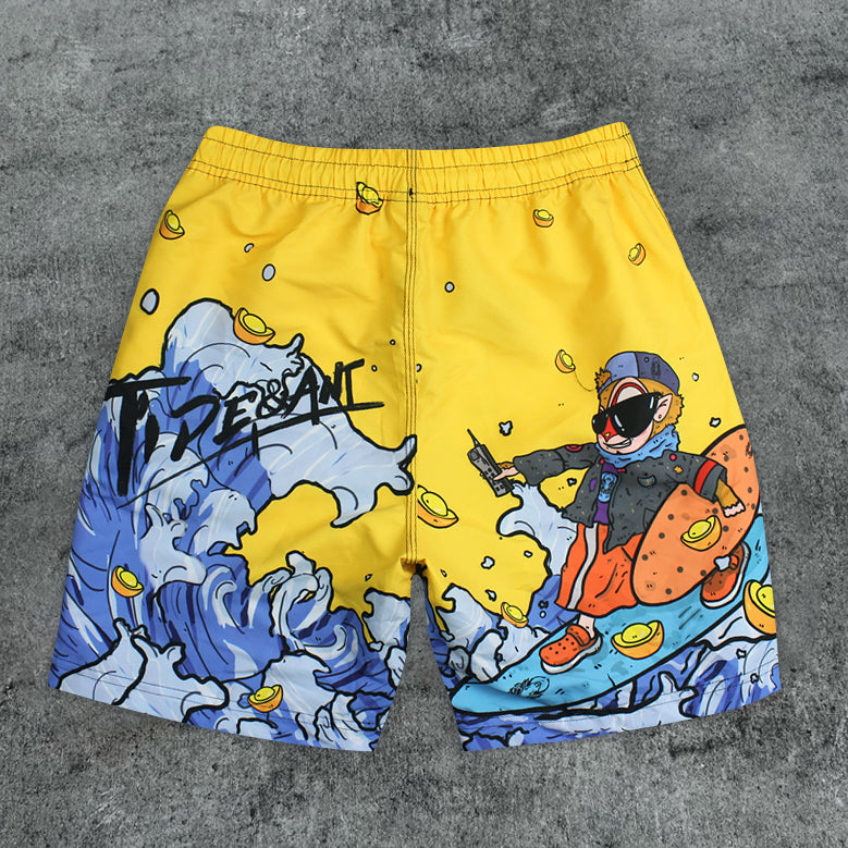 Retro Cartoon Print Outdoor Beach Swim Shorts