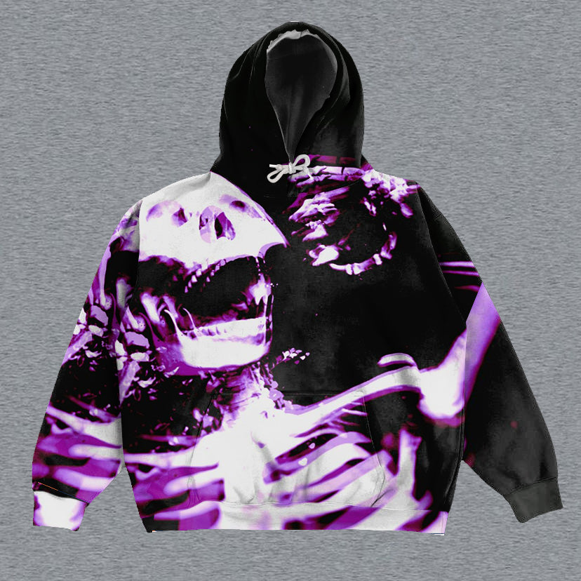 Skull Print Long Sleeve Hoodie