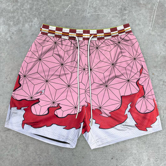 Japanese print fashion mesh shorts