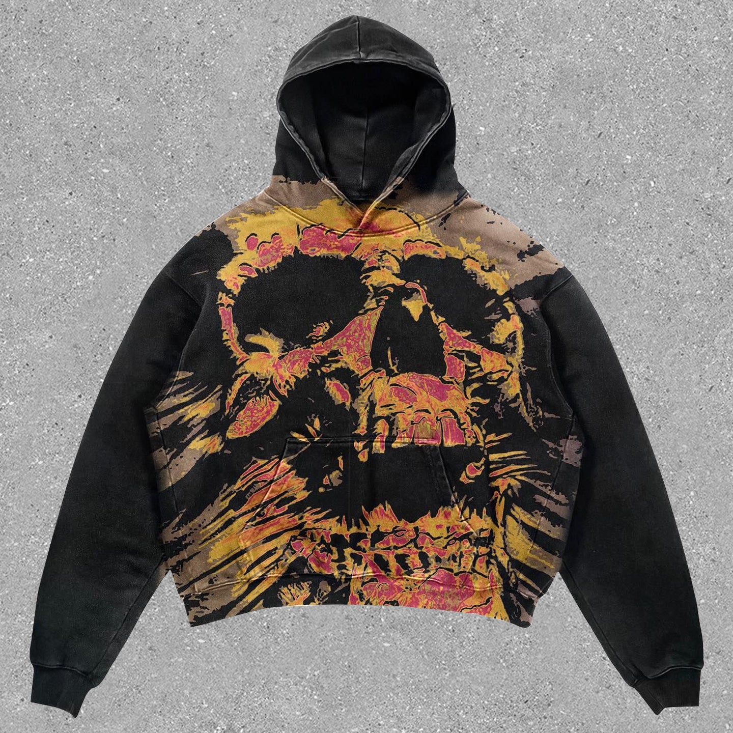 statement vintage skull print hoodie