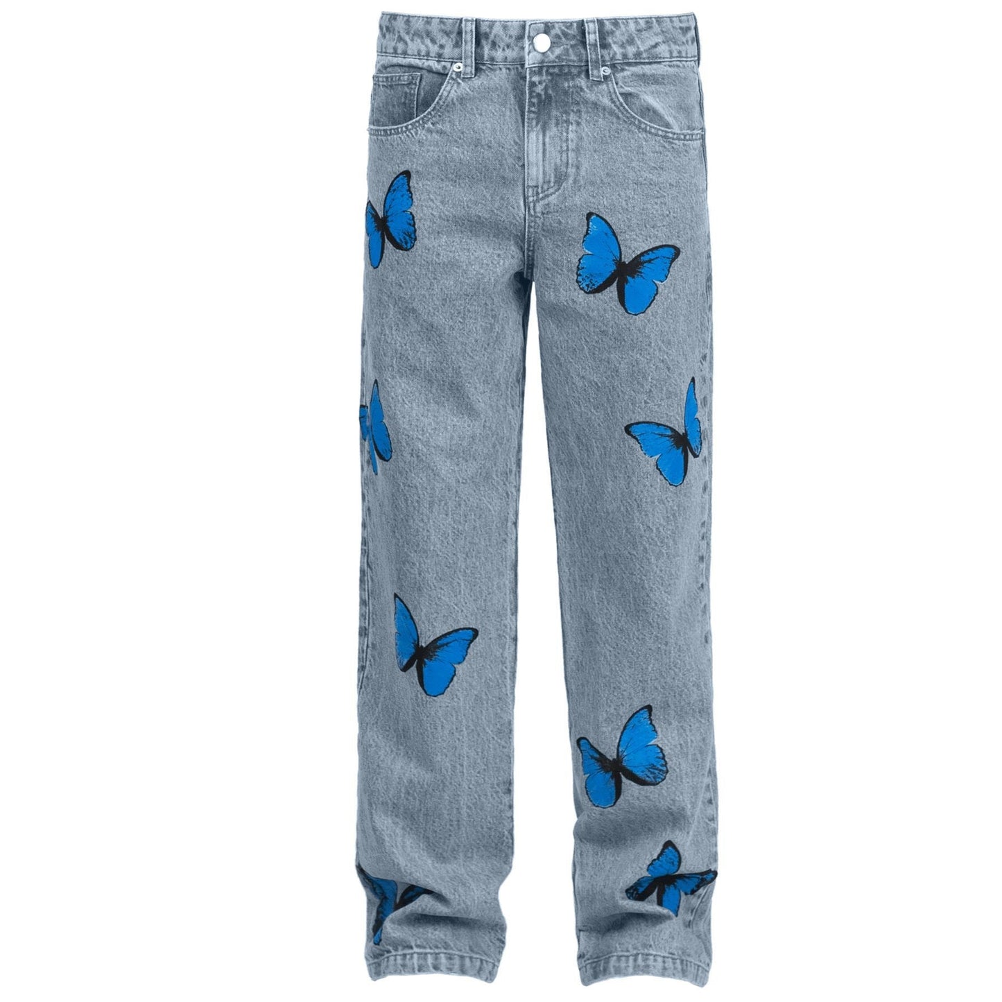 Street style casual butterfly print straight-leg jeans