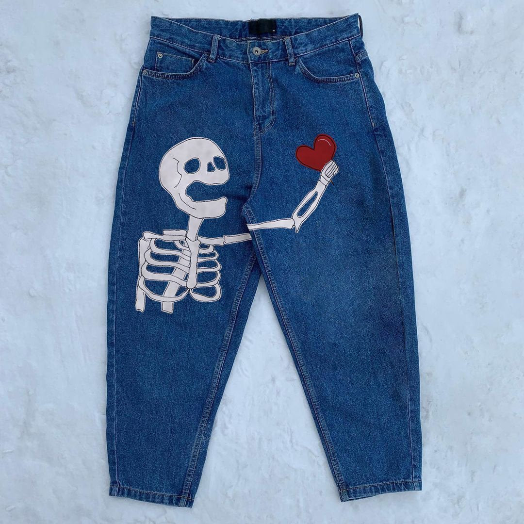 Fashion skull print hip-hop loose-fit jeans