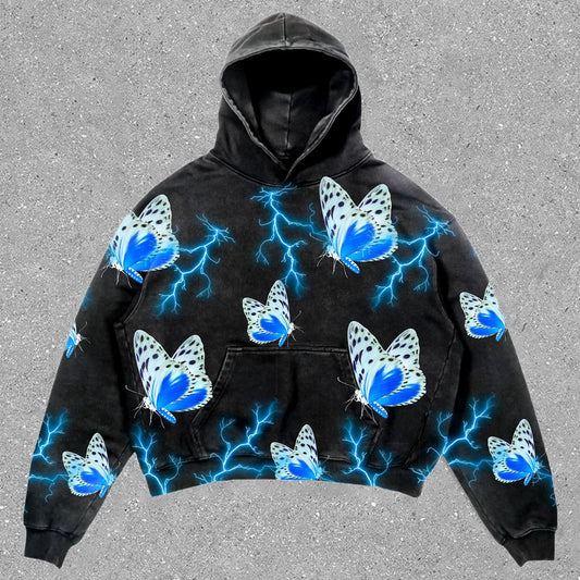 Retro Street Lightning Butterfly Print Hoodie