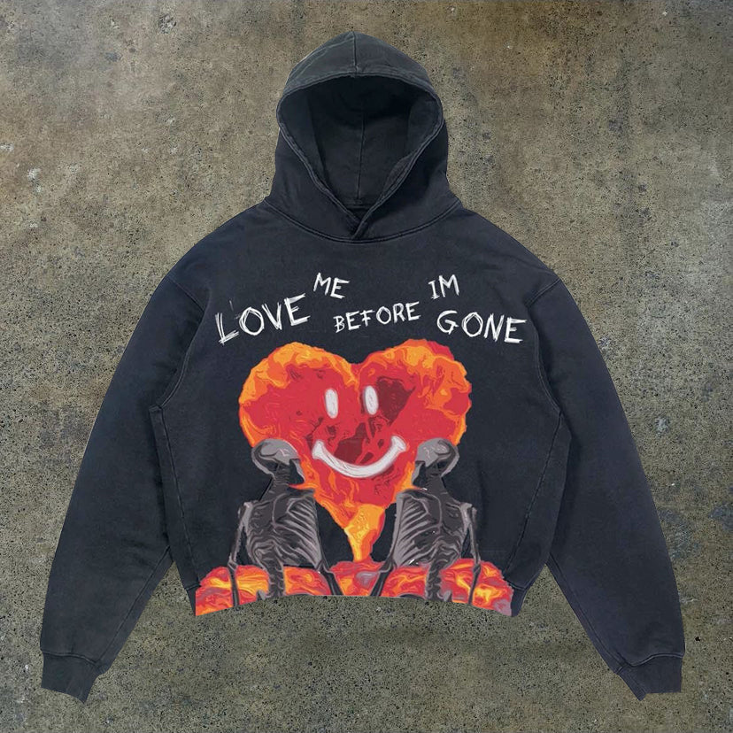 Statement Heart Skull Print Long Sleeve Hoodie