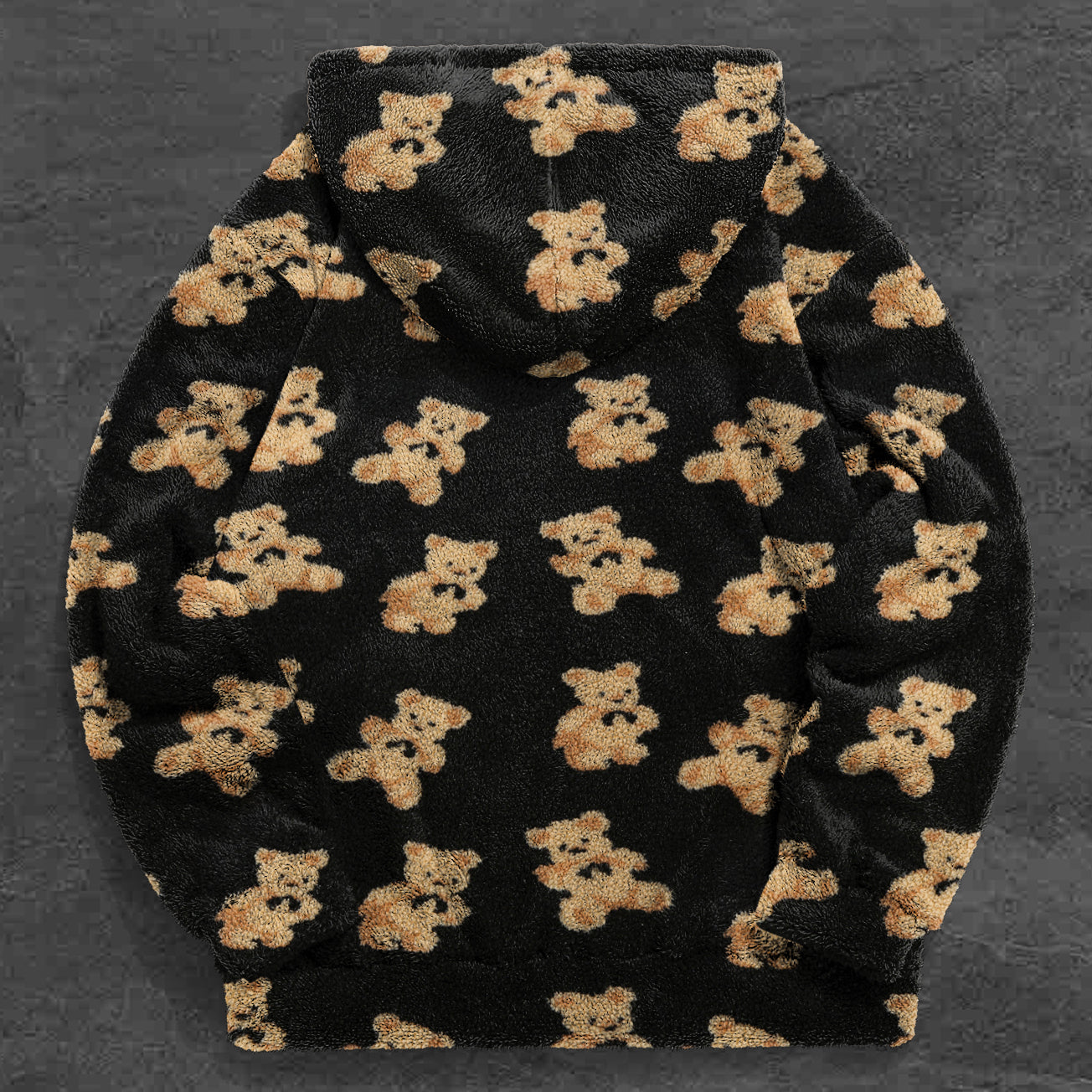 Bear Print Sherpa Bear Loose Thick Hoodies