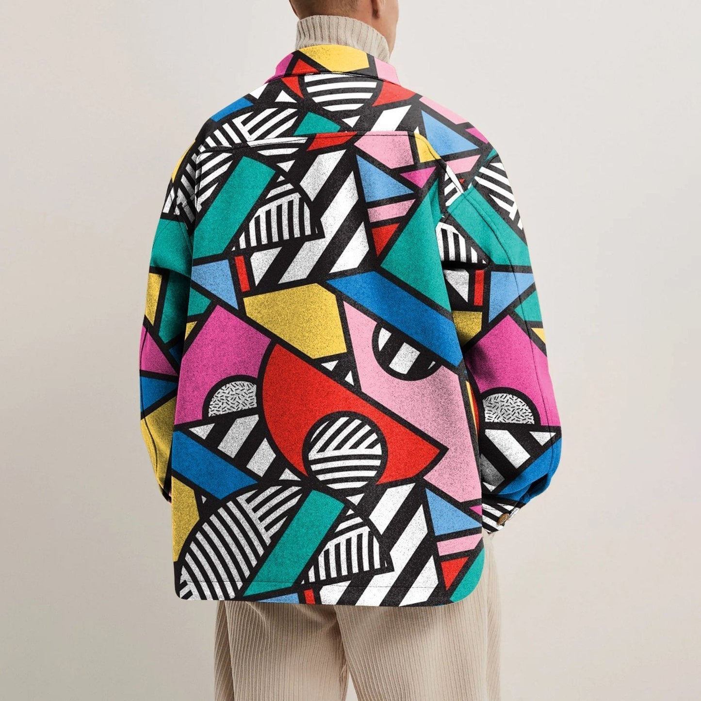 Personalized print contrast color lapel jacket