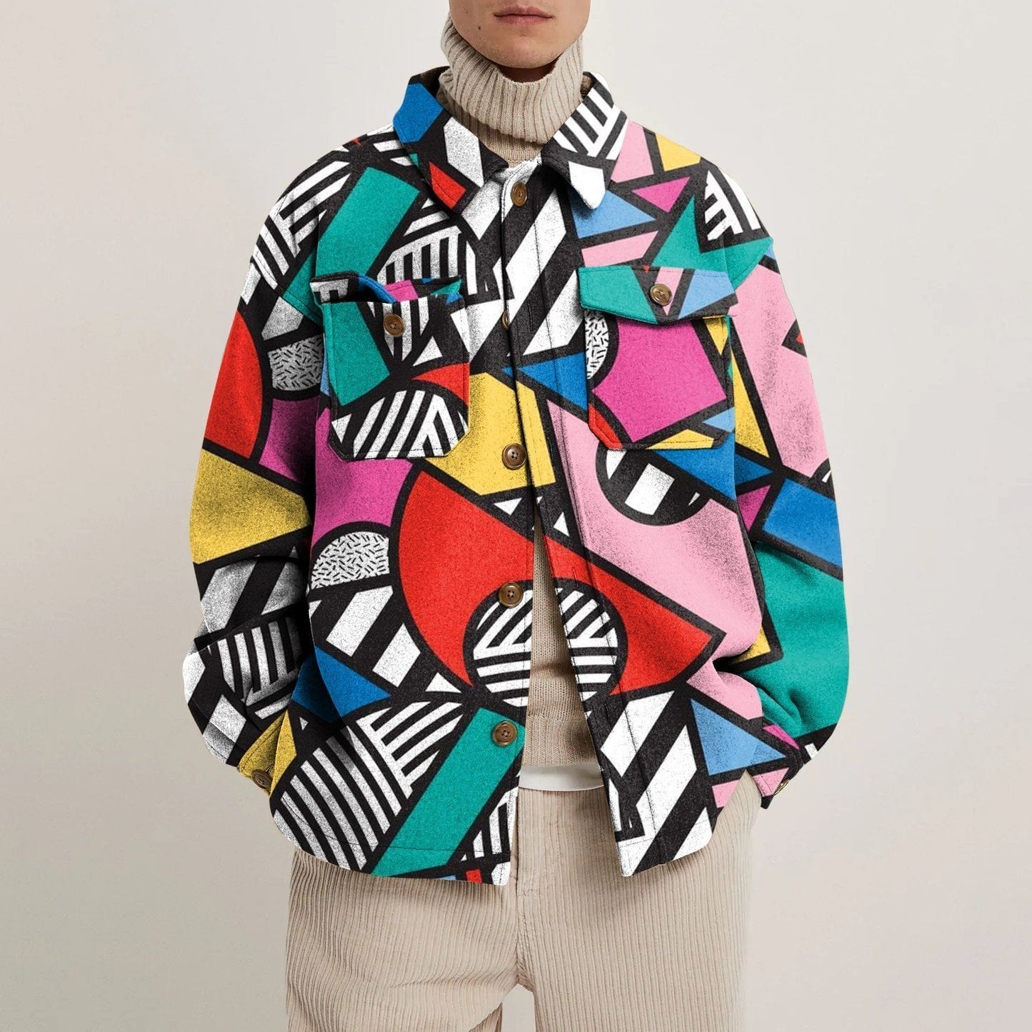 Personalized print contrast color lapel jacket