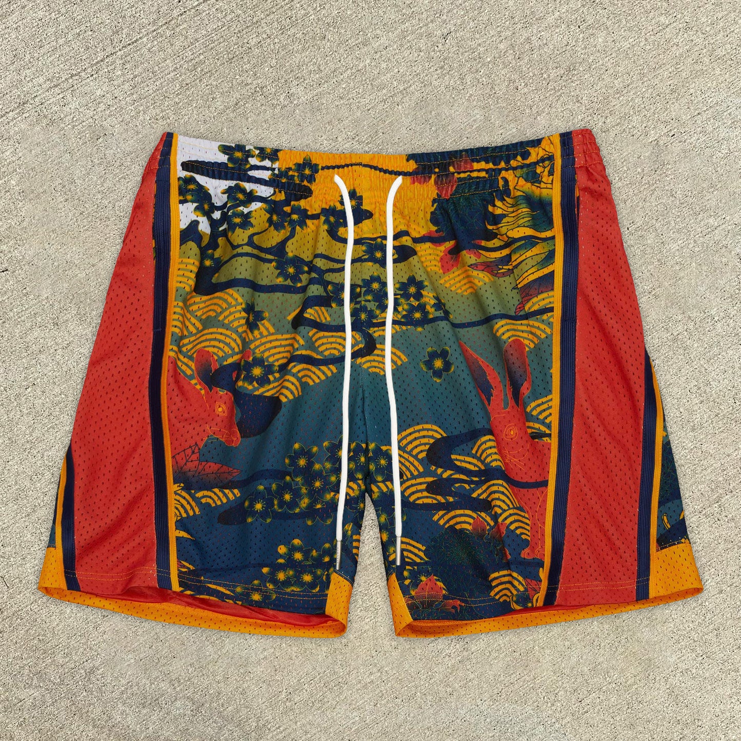 Contrasting art print basketball shorts