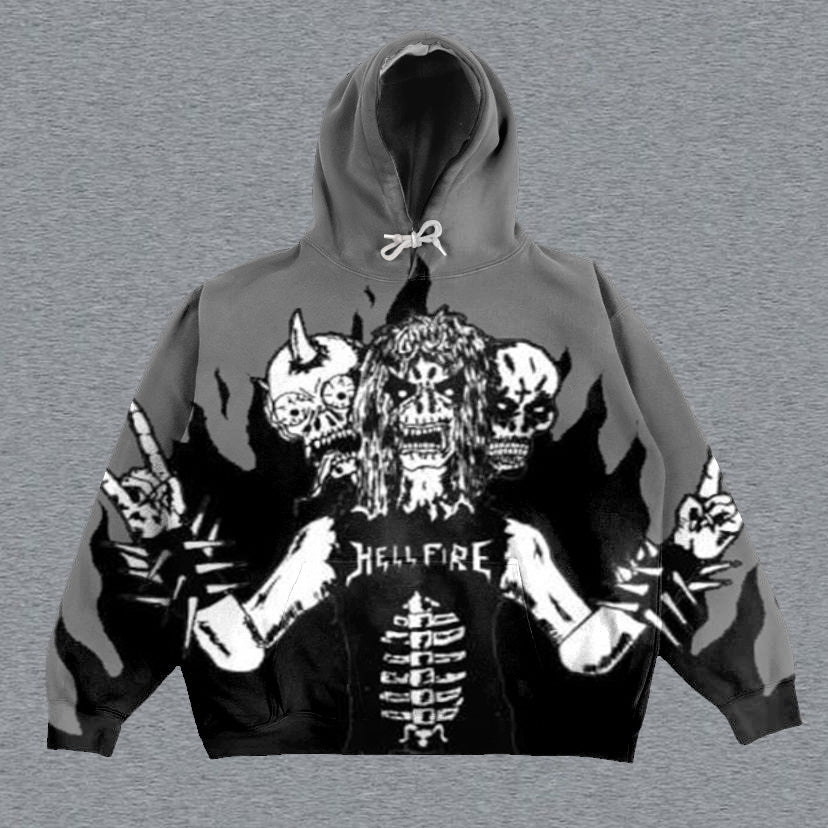 Skull Print Long Sleeve Hoodie