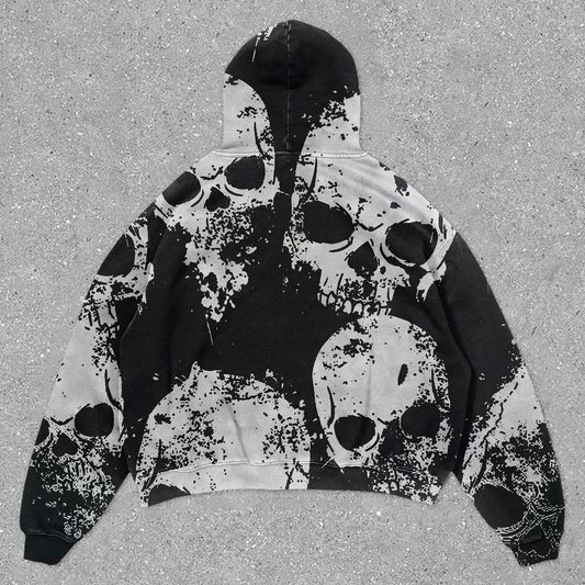 Skull Vintage Print Long Sleeve Hoodie