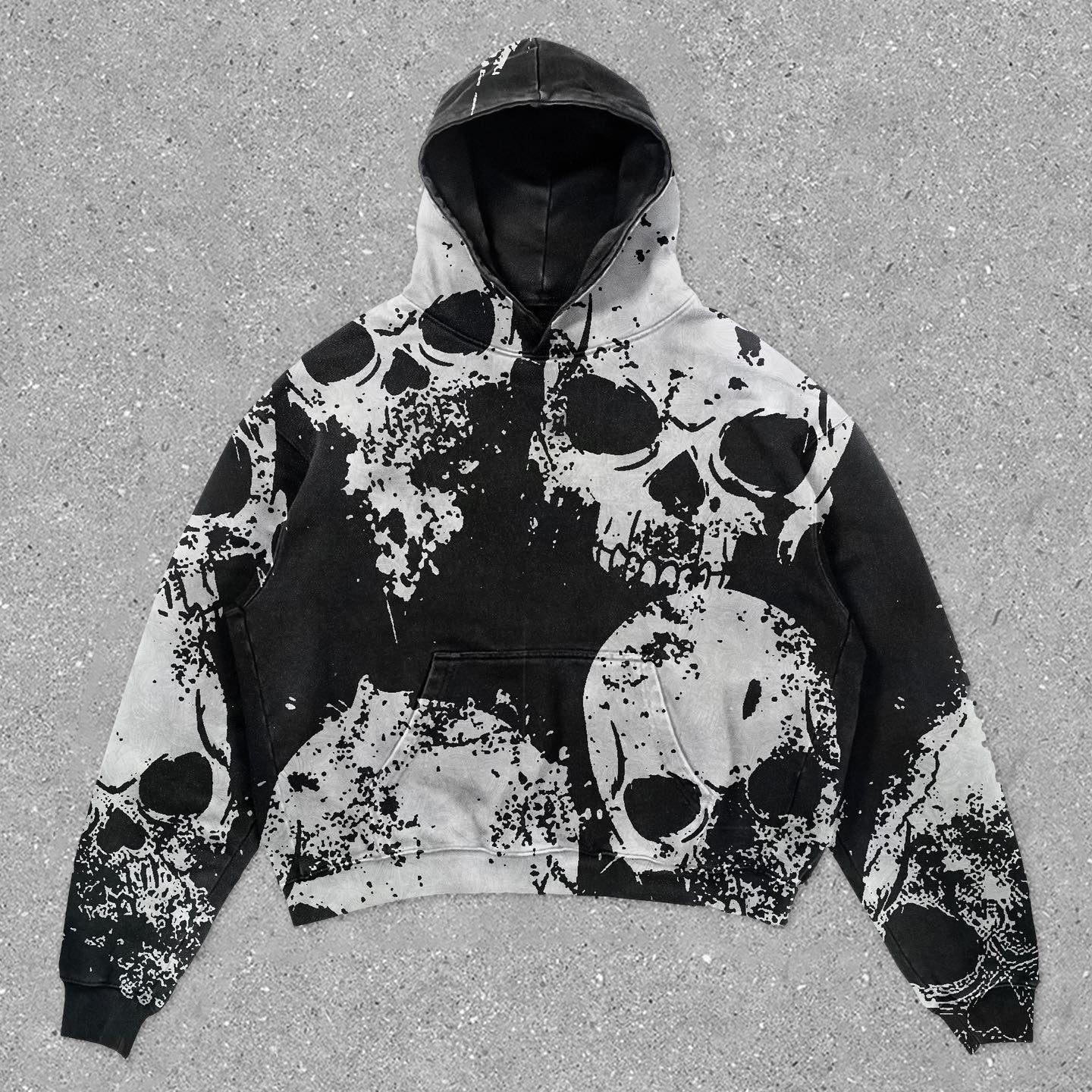 Skull Vintage Print Long Sleeve Hoodie