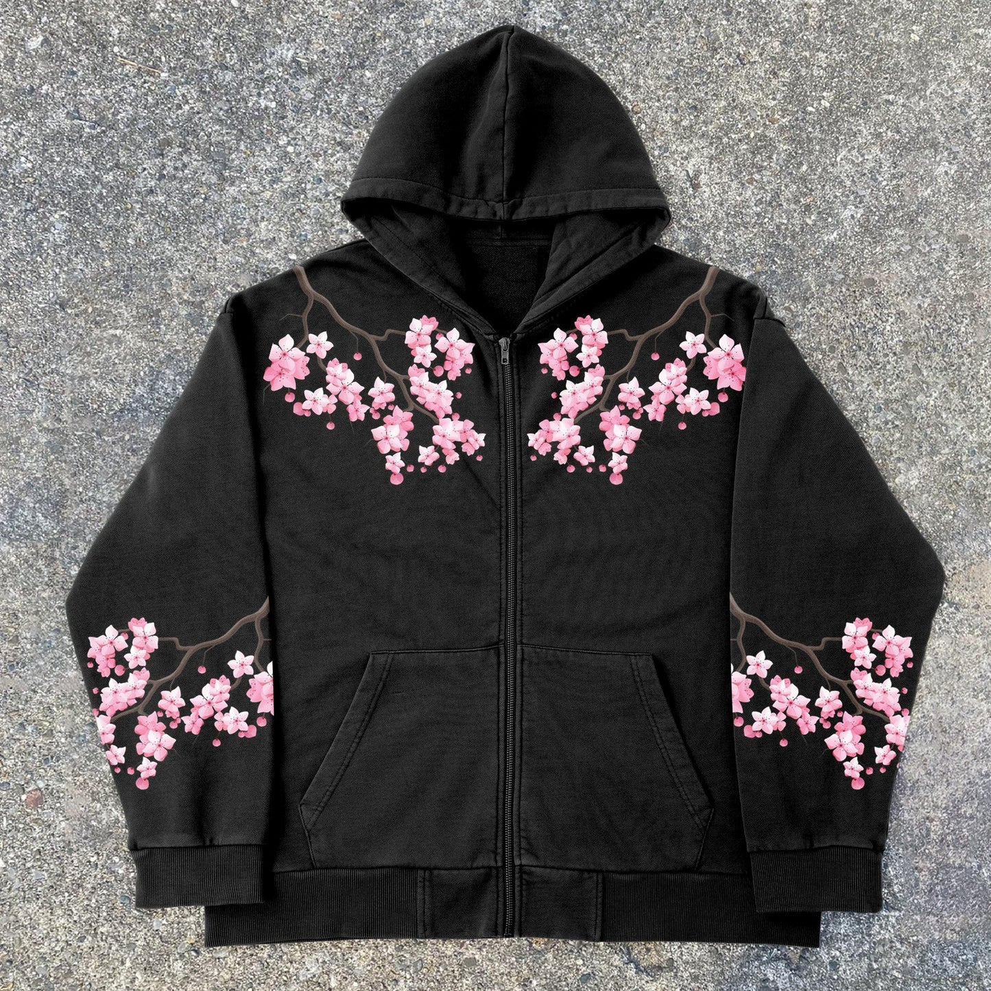 Sakura Pattern Trend Street Fashion Zip Hoodie